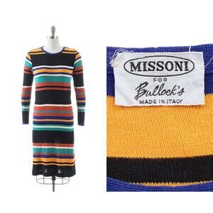 Vintage 1960s 1970s MISSONI Dress 60s 70s Striped Knit Wool Jersey Fall Shift